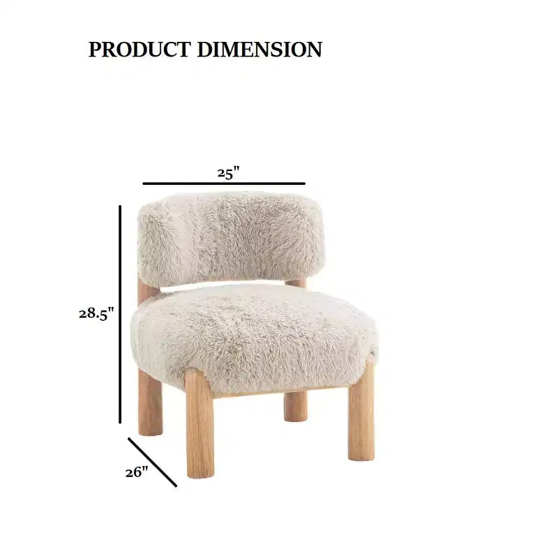 Modern Faux Fur Accent Chair with Wooden Legs