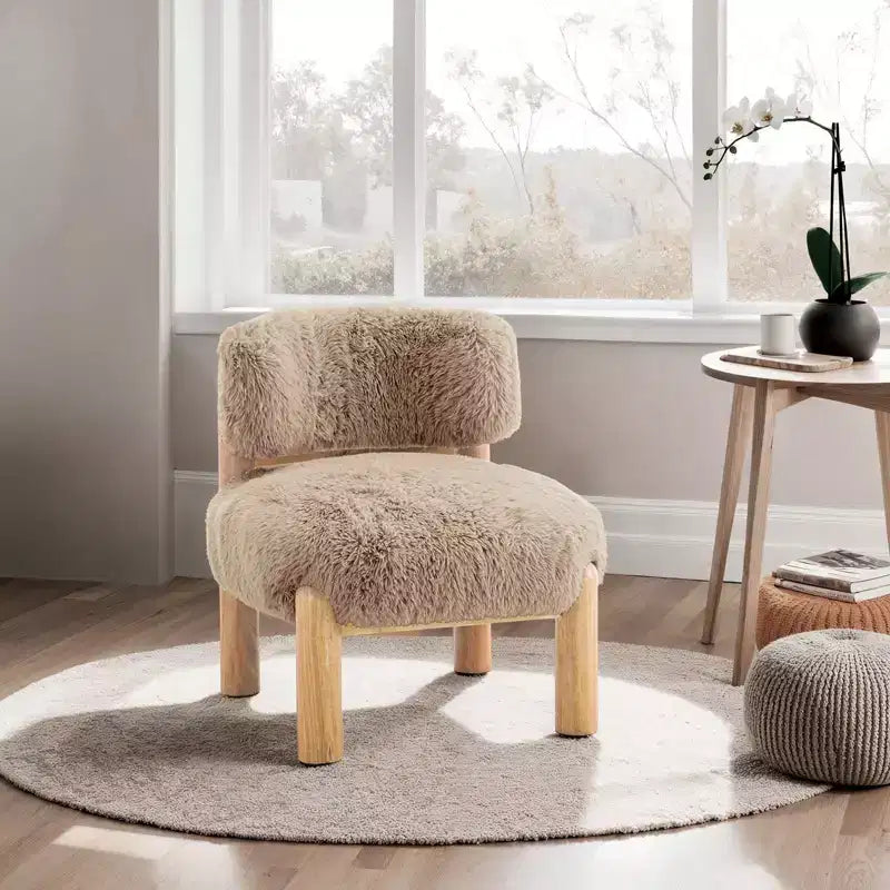 GDFStudio Evans Modern Faux Fur Accent Chair with Wooden Legs