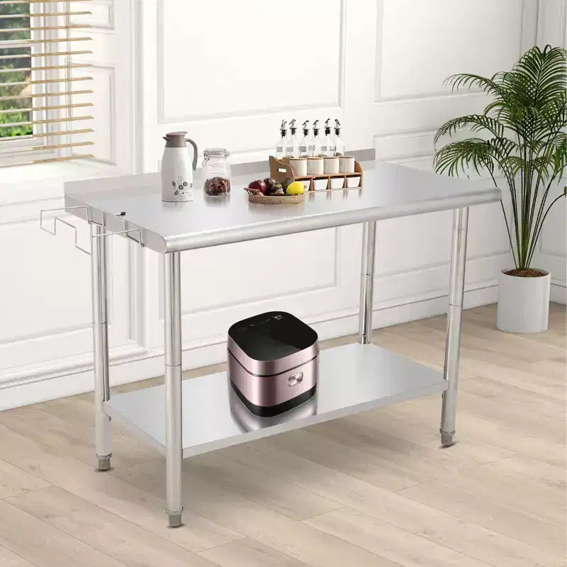 Stainless Steel Table Prep & Work Table 24 x 48 Inches NSF Heavy Duty Commercial with Backsplash