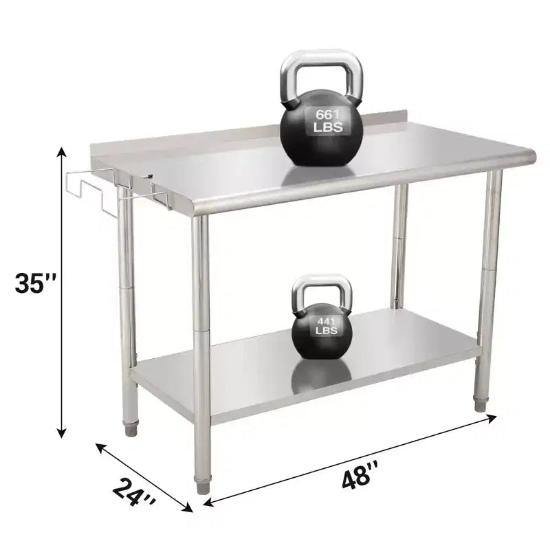 Stainless Steel Table Prep & Work Table 24 x 48 Inches NSF Heavy Duty Commercial with Backsplash