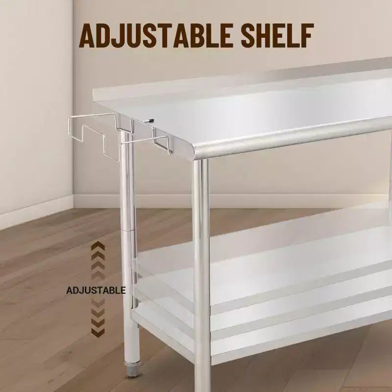 Stainless Steel Table Prep & Work Table 24 x 48 Inches NSF Heavy Duty Commercial with Backsplash