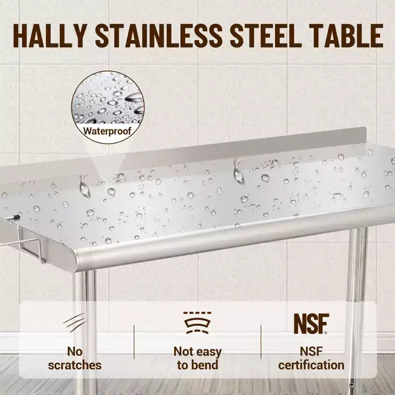 Stainless Steel Table Prep & Work Table 24 x 48 Inches NSF Heavy Duty Commercial with Backsplash