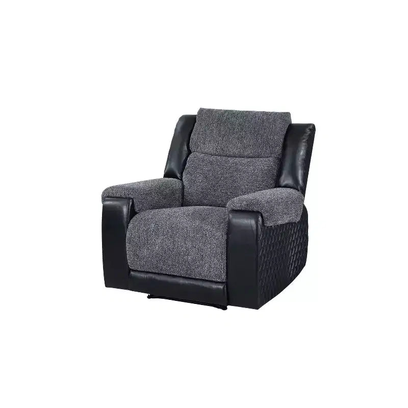Grey and Black Two-Tone Fabric Recliner with Manual Recline and Console