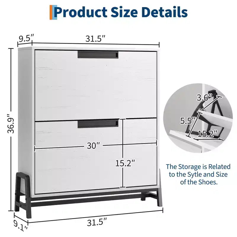 Narrow Shoe Cabinet  2 Flip-Drawer Storage Organizer with Metal Legs for Entryway/Hallway (Freestanding Design)