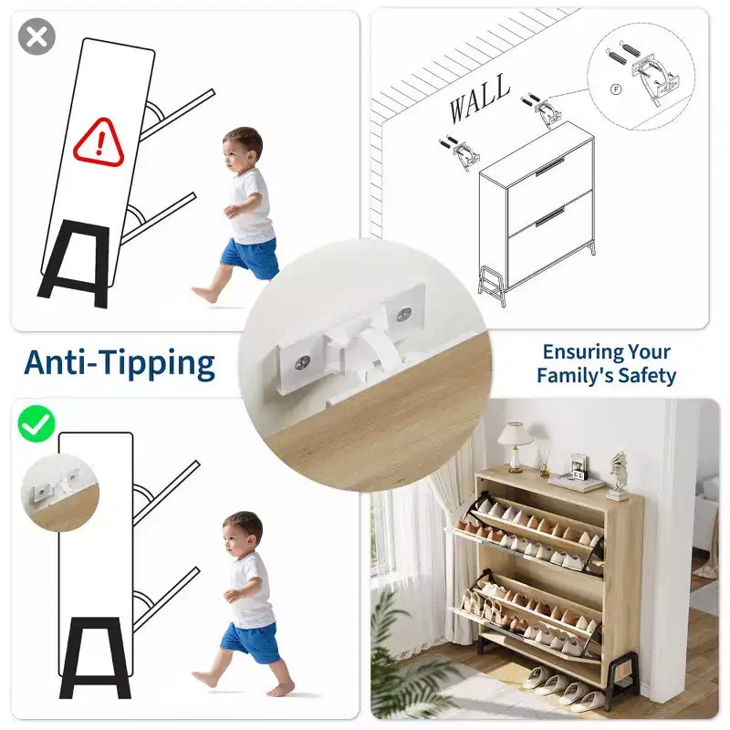 Narrow Shoe Cabinet  2 Flip-Drawer Storage Organizer with Metal Legs for Entryway/Hallway (Freestanding Design)