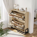Narrow Shoe Cabinet  2 Flip-Drawer Storage Organizer with Metal Legs for Entryway/Hallway (Freestanding Design)