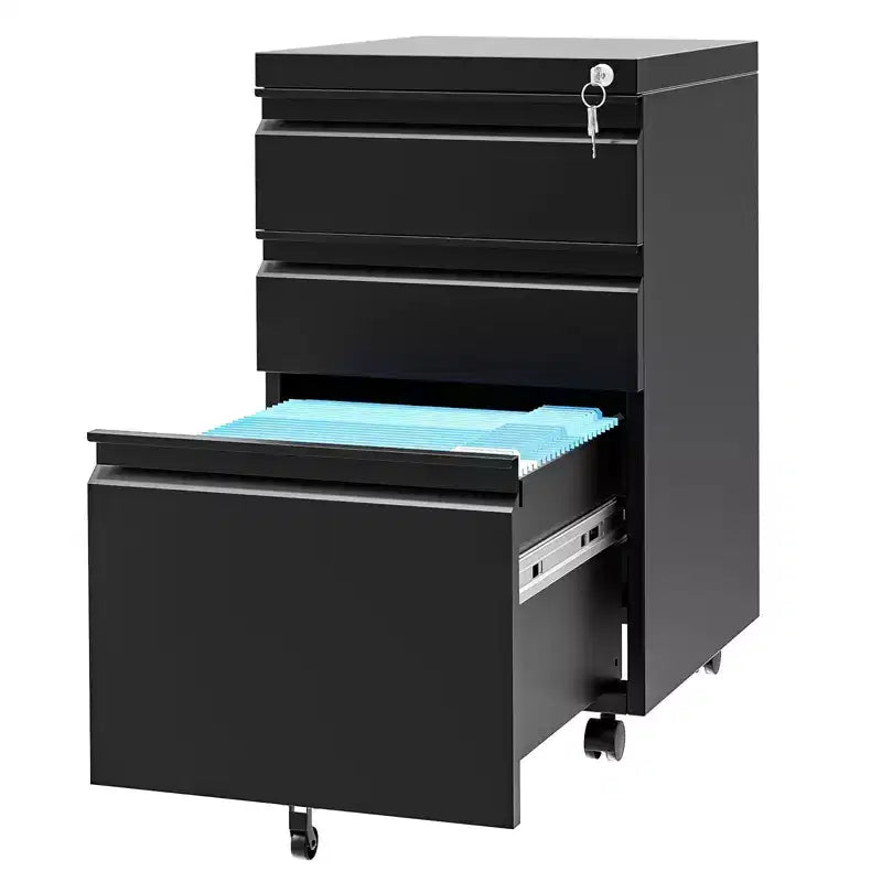 3 Drawer Mobile File Cabinet with Lock and Wheels, 24 Office Lateral Filing Cabinet Under Desk Metal Filing Cabinet