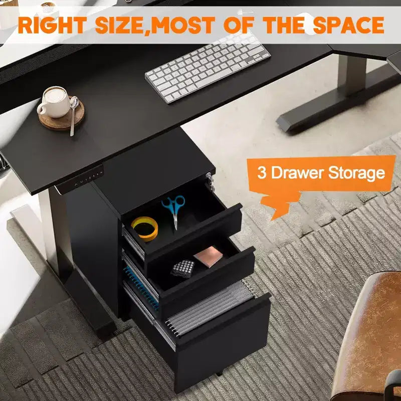 3 Drawer Mobile File Cabinet with Lock and Wheels, 24 Office Lateral Filing Cabinet Under Desk Metal Filing Cabinet