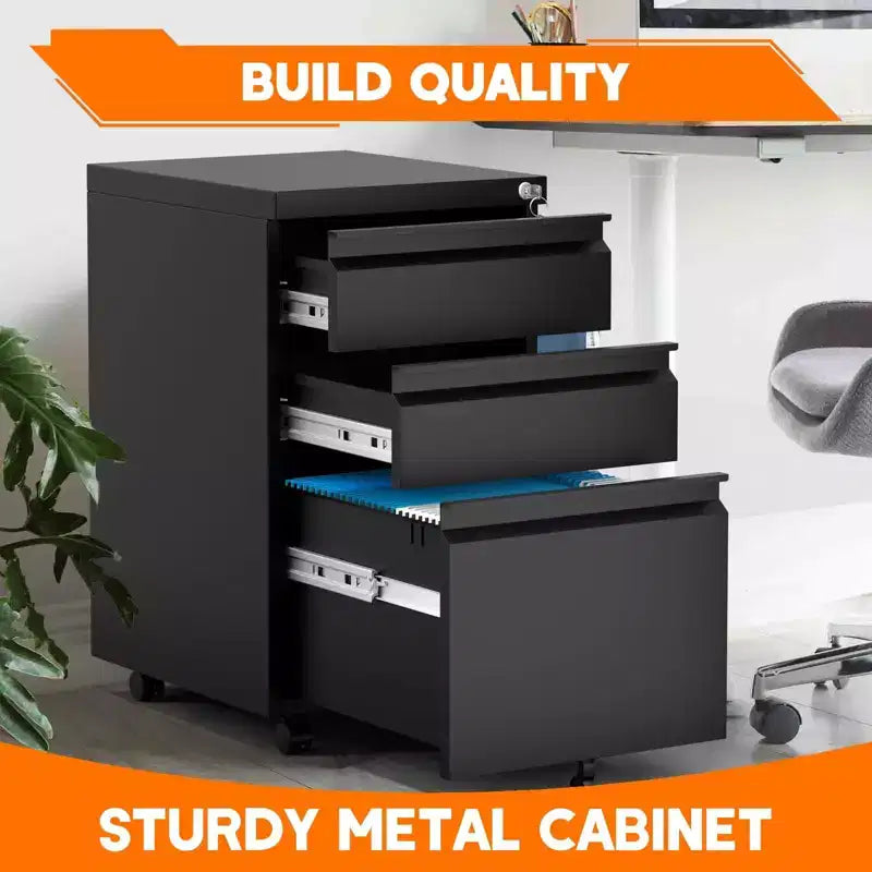 3 Drawer Mobile File Cabinet with Lock and Wheels, 24 Office Lateral Filing Cabinet Under Desk Metal Filing Cabinet