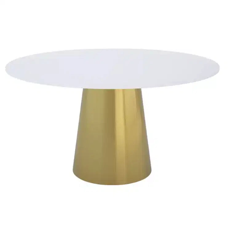 HomeRoots 54 Gray White and Gold Marble and Metal Pedestal Base Round Top Dining Table