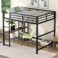 Full Metal Loft Bed with Desk and Storage Shelves, High Full Loft Bed with Guardrails for Kids Teens, Black