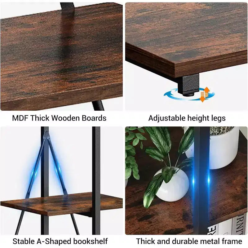 4-Tier Ladder Bookshelf, Multifunctional A-Shaped Bookcase, Storage Organizer, Industrial Metal Frame for Living Room, Home Office