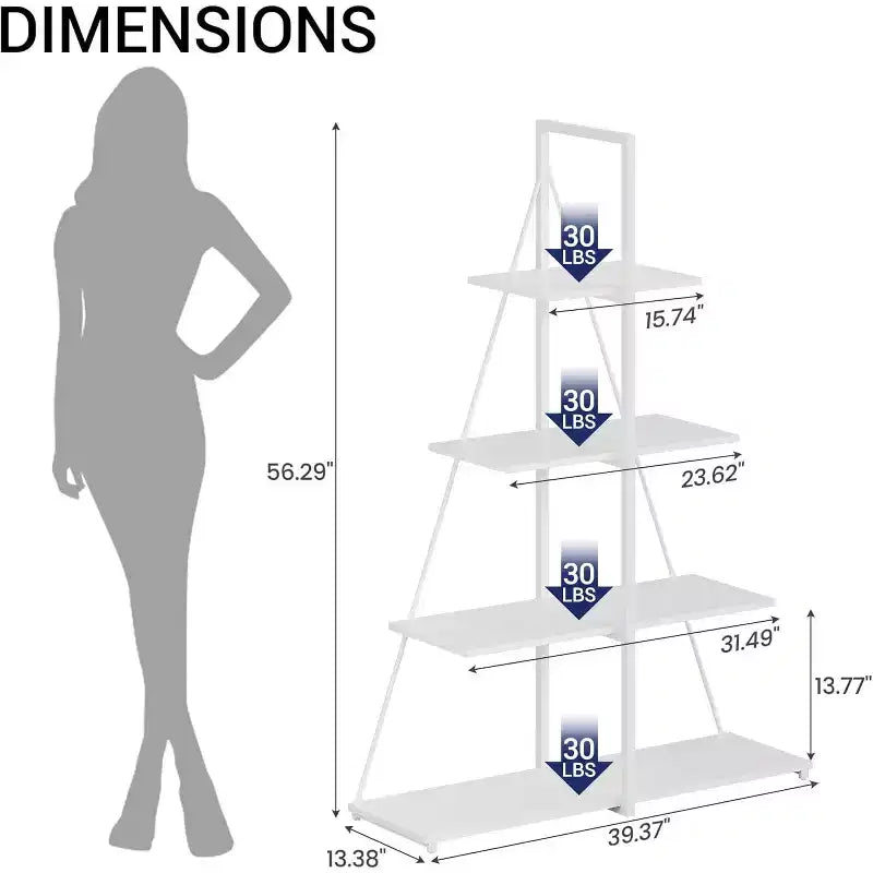 4-Tier Ladder Bookshelf, Multifunctional A-Shaped Bookcase, Storage Organizer, Industrial Metal Frame for Living Room, Home Office