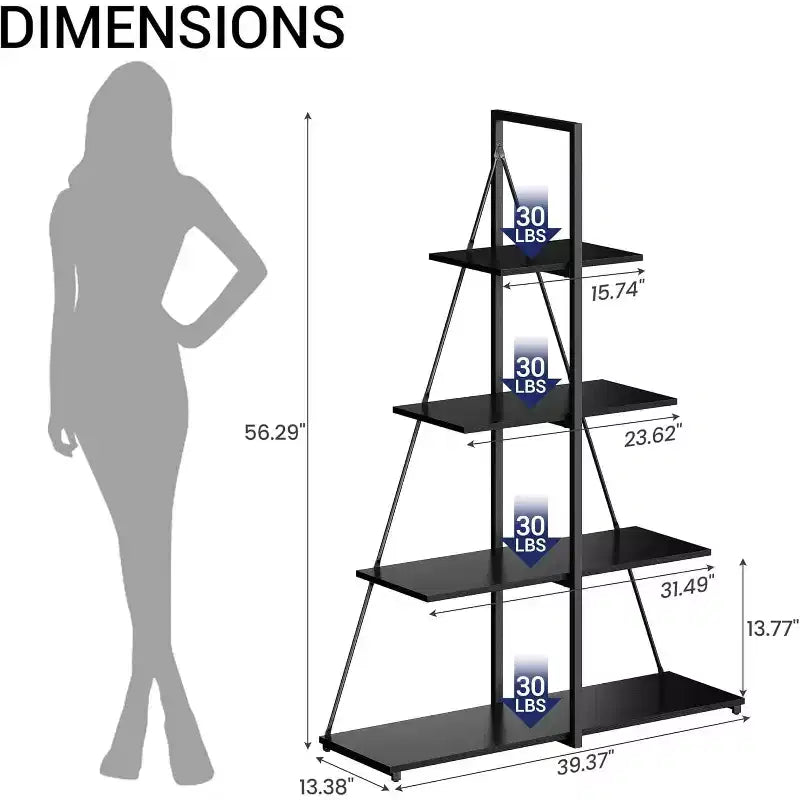 4-Tier Ladder Bookshelf, Multifunctional A-Shaped Bookcase, Storage Organizer, Industrial Metal Frame for Living Room, Home Office