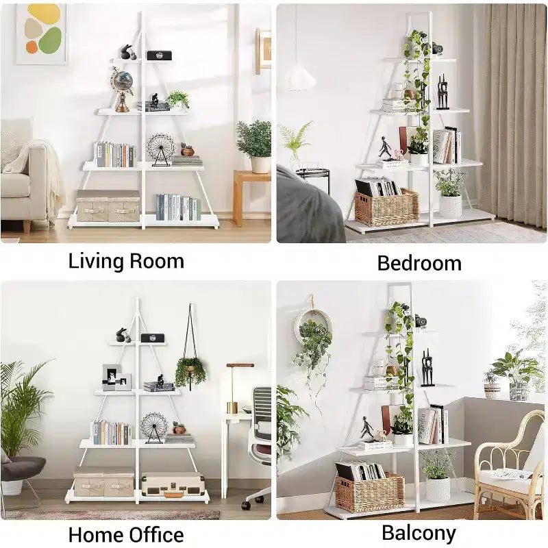4-Tier Ladder Bookshelf, Multifunctional A-Shaped Bookcase, Storage Organizer, Industrial Metal Frame for Living Room, Home Office