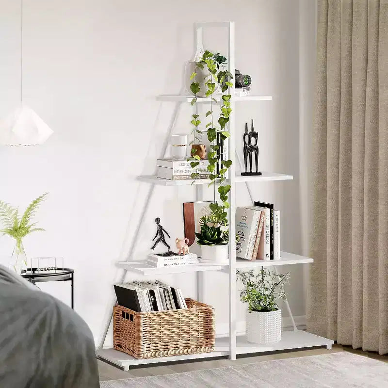 4-Tier Ladder Bookshelf, Multifunctional A-Shaped Bookcase, Storage Organizer, Industrial Metal Frame for Living Room, Home Office