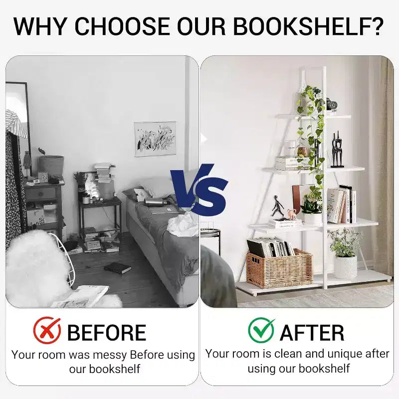 4-Tier Ladder Bookshelf, Multifunctional A-Shaped Bookcase, Storage Organizer, Industrial Metal Frame for Living Room, Home Office