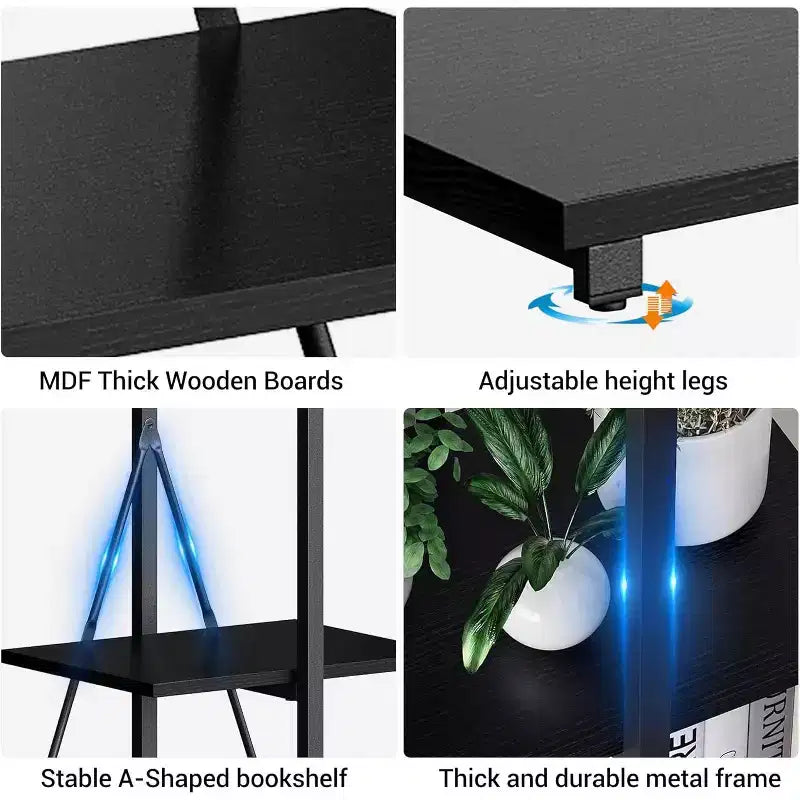 4-Tier Ladder Bookshelf, Multifunctional A-Shaped Bookcase, Storage Organizer, Industrial Metal Frame for Living Room, Home Office