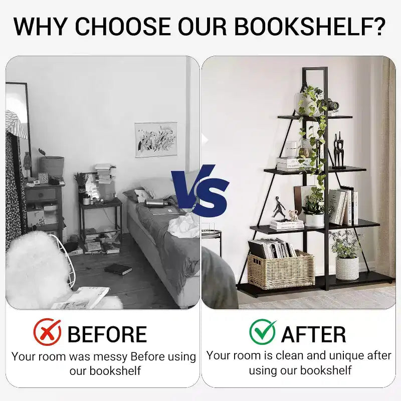 4-Tier Ladder Bookshelf, Multifunctional A-Shaped Bookcase, Storage Organizer, Industrial Metal Frame for Living Room, Home Office