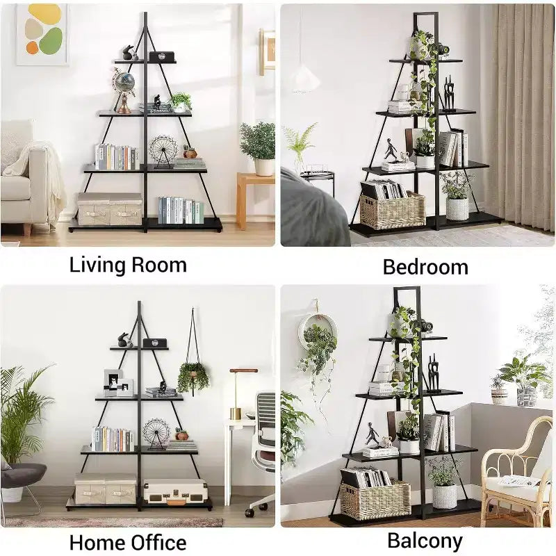 4-Tier Ladder Bookshelf, Multifunctional A-Shaped Bookcase, Storage Organizer, Industrial Metal Frame for Living Room, Home Office