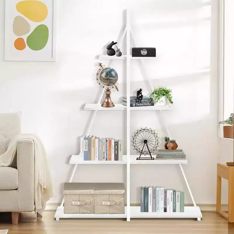 4-Tier Ladder Bookshelf, Multifunctional A-Shaped Bookcase, Storage Organizer, Industrial Metal Frame for Living Room, Home Office