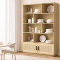Five-layer wooden bookcase, storage cabinet with rattan door, modern style bookshelf, suitable for living room, bedroom and study