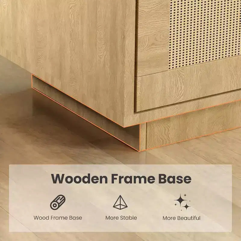 Five-layer wooden bookcase, storage cabinet with rattan door, modern style bookshelf, suitable for living room, bedroom and study