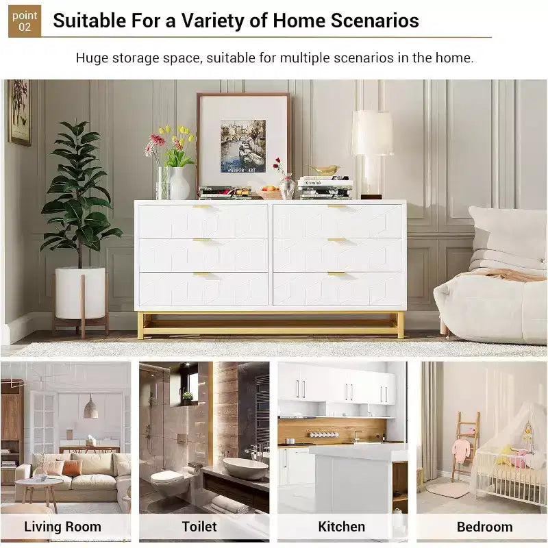 6-Drawer Dresser, Modern Wooden Bedroom Chest of Drawers With Storage Drawers, Farmhouse Style TV Stand for Living Room, Bedroom, Hallway