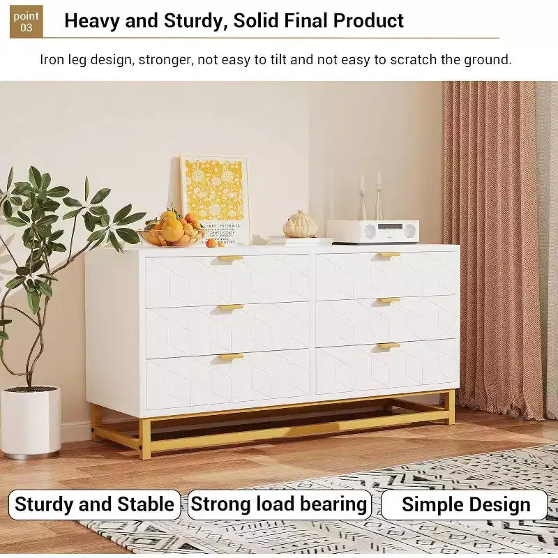 6-Drawer Dresser, Modern Wooden Bedroom Chest of Drawers With Storage Drawers, Farmhouse Style TV Stand for Living Room, Bedroom, Hallway