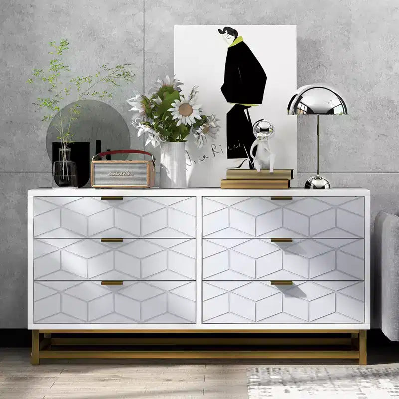 6-Drawer Dresser, Modern Wooden Bedroom Chest of Drawers With Storage Drawers, Farmhouse Style TV Stand for Living Room, Bedroom, Hallway