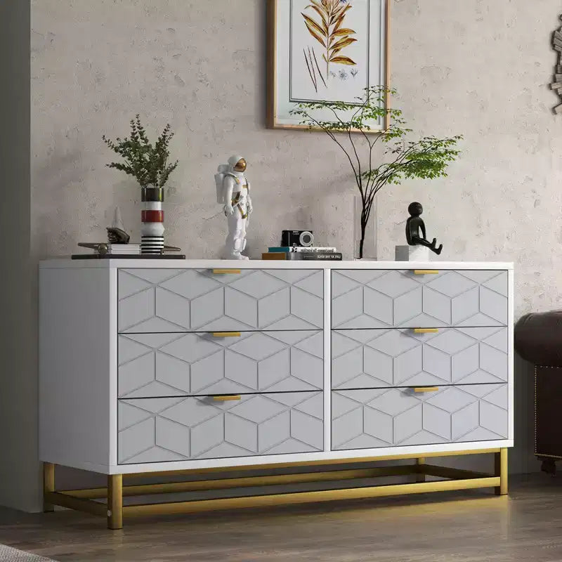 6-Drawer Dresser, Modern Wooden Bedroom Chest of Drawers With Storage Drawers, Farmhouse Style TV Stand for Living Room, Bedroom, Hallway