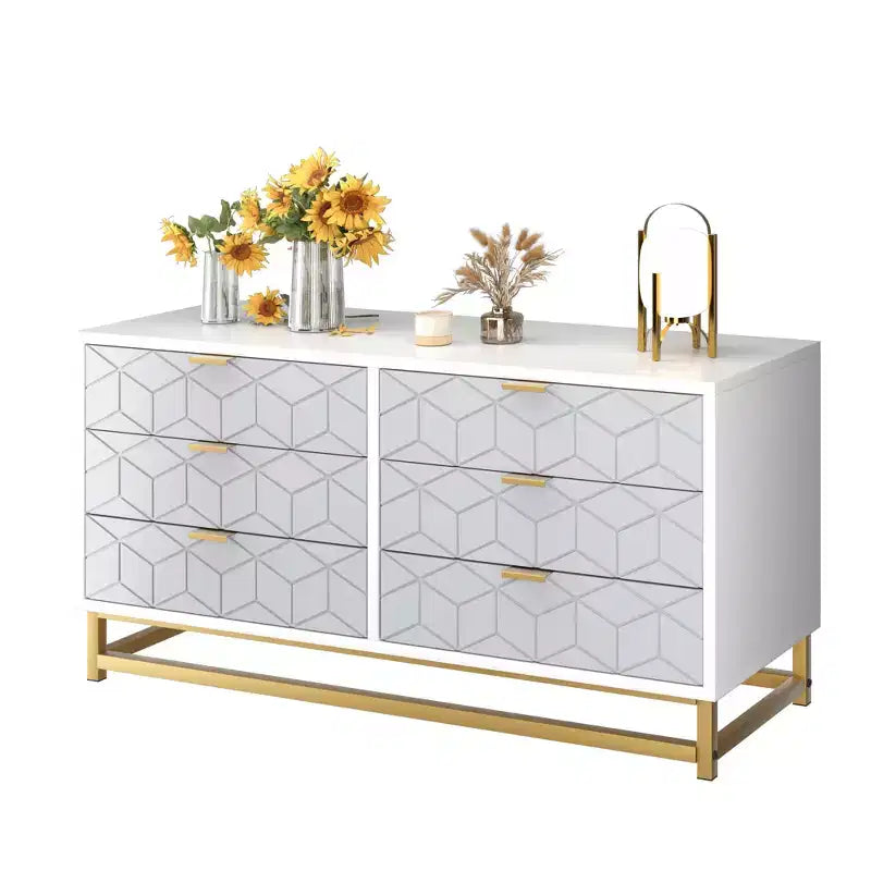 6-Drawer Dresser, Modern Wooden Bedroom Chest of Drawers With Storage Drawers, Farmhouse Style TV Stand for Living Room, Bedroom, Hallway