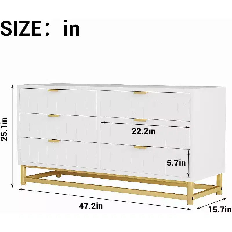 6-Drawer Dresser, Modern Wooden Bedroom Chest of Drawers With Storage Drawers, Farmhouse Style TV Stand for Living Room, Bedroom, Hallway