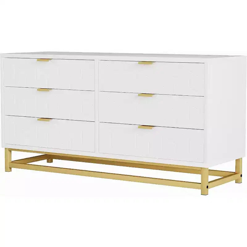 6-Drawer Dresser, Modern Wooden Bedroom Chest of Drawers With Storage Drawers, Farmhouse Style TV Stand for Living Room, Bedroom, Hallway