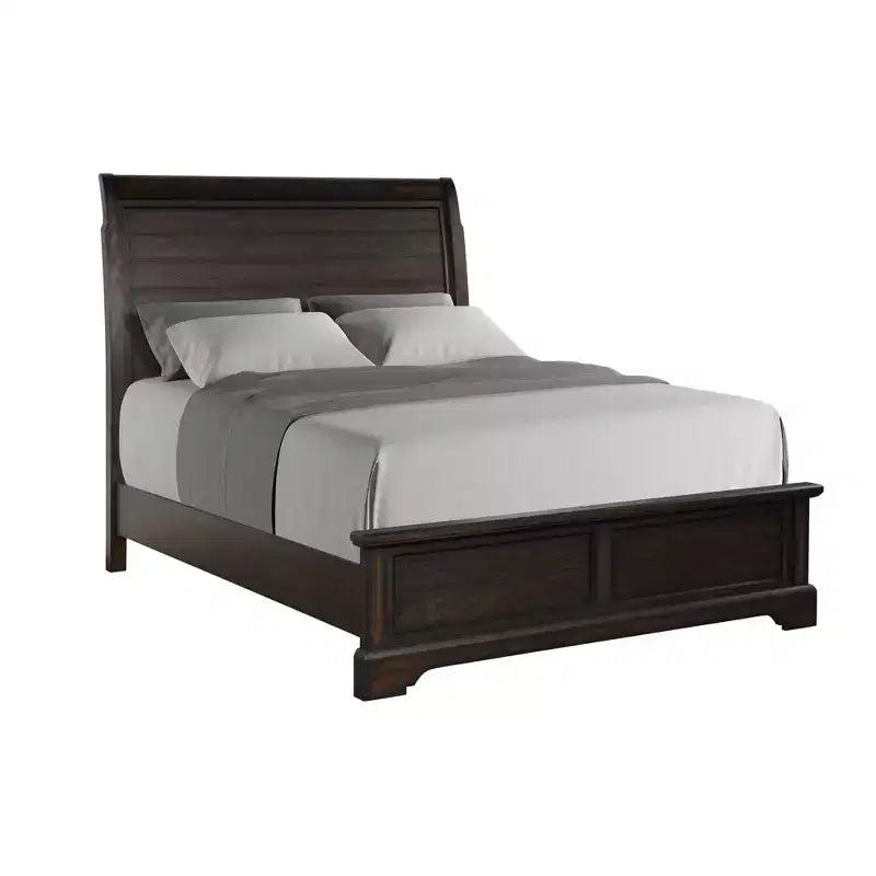 Traditional Queen Size Sleigh Bed, Solid Pine with Mahogany Finish