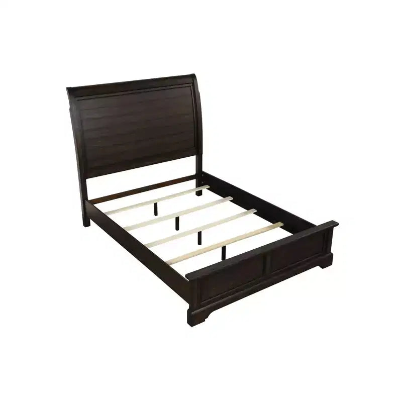 Traditional Queen Size Sleigh Bed, Solid Pine with Mahogany Finish
