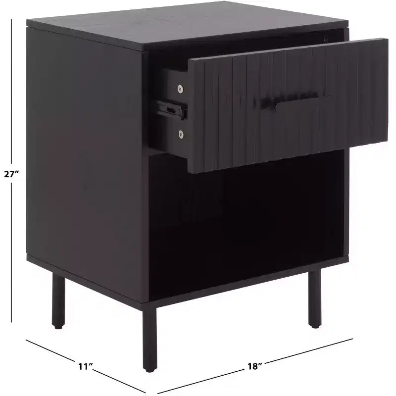 1 Drawer 1 Shelf Nightstand, Walnut, Metal Frame with MDF Surface