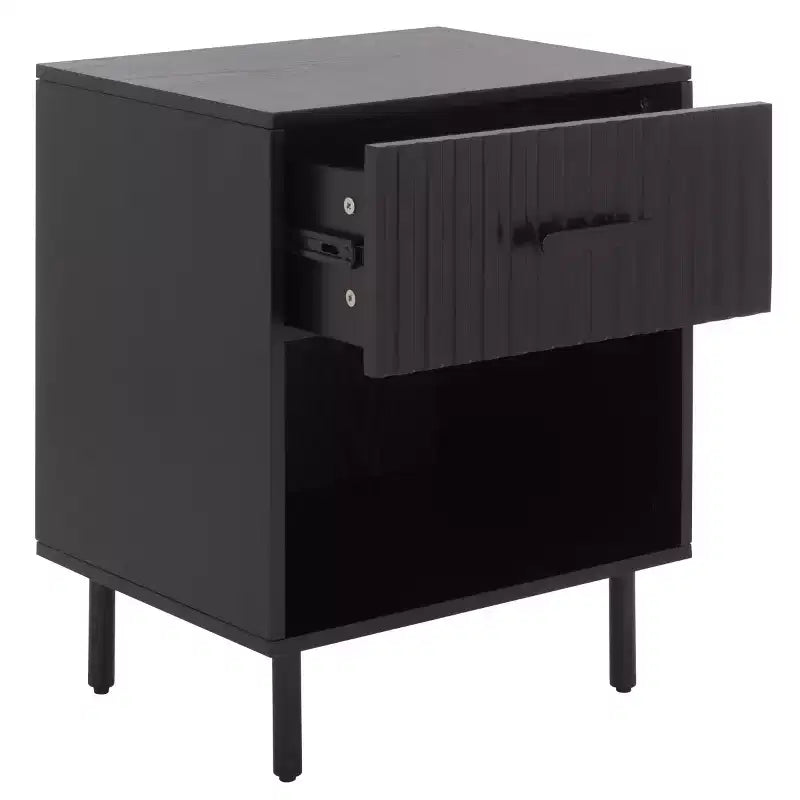 1 Drawer 1 Shelf Nightstand, Walnut, Metal Frame with MDF Surface