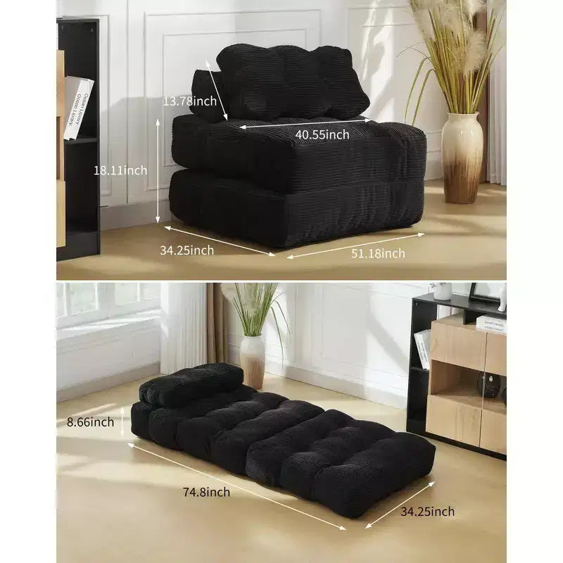 3-in-1 Folding Convertible Sofa Bed with Pillow Foldable Matress with Back Support, Comfy Portable Sleeper Chair Floor Sofa Lounge for Living Room