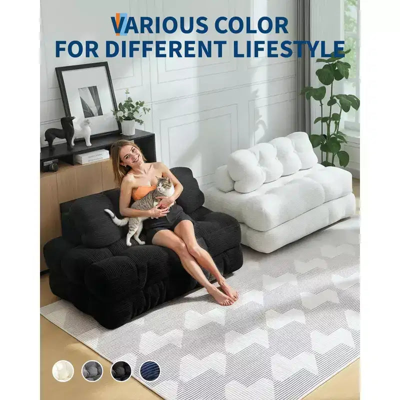 3-in-1 Folding Convertible Sofa Bed with Pillow Foldable Matress with Back Support, Comfy Portable Sleeper Chair Floor Sofa Lounge for Living Room