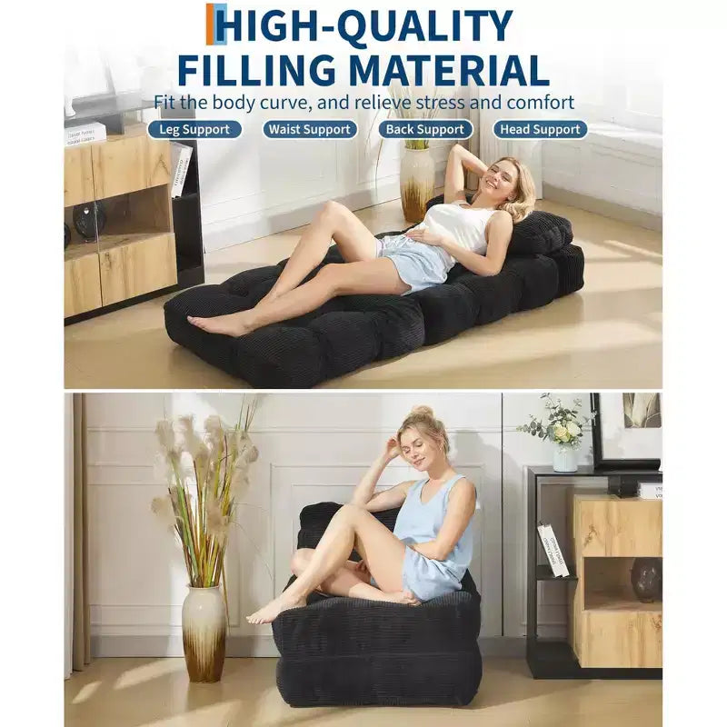 3-in-1 Folding Convertible Sofa Bed with Pillow Foldable Matress with Back Support, Comfy Portable Sleeper Chair Floor Sofa Lounge for Living Room