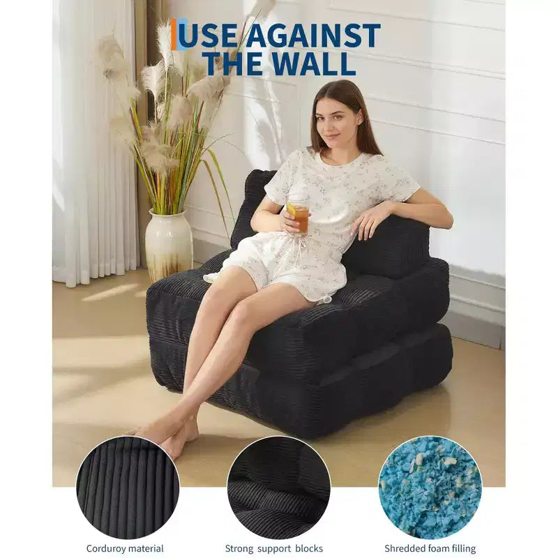 3-in-1 Folding Convertible Sofa Bed with Pillow Foldable Matress with Back Support, Comfy Portable Sleeper Chair Floor Sofa Lounge for Living Room