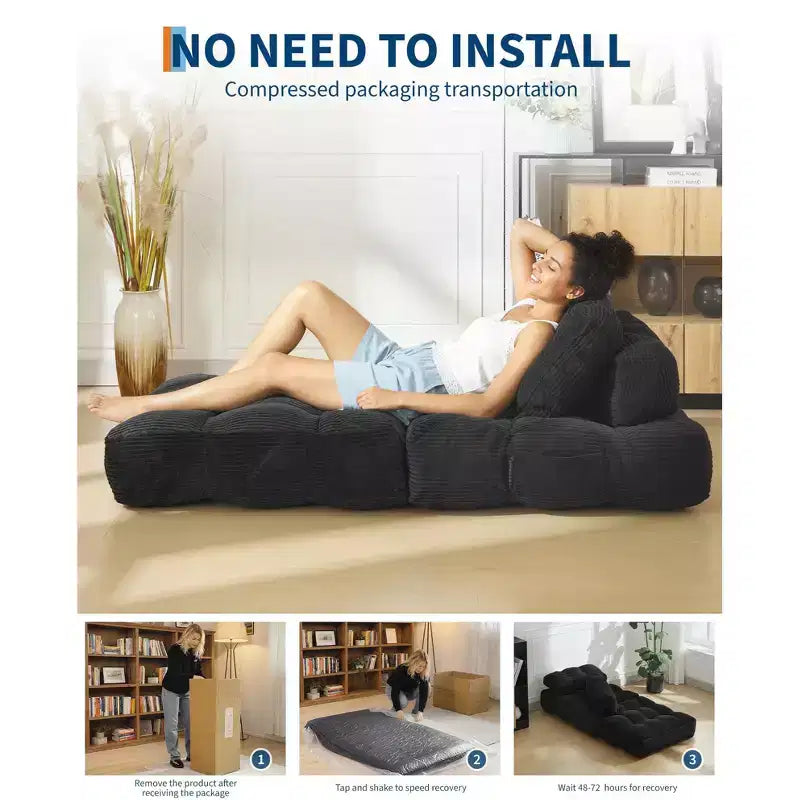3-in-1 Folding Convertible Sofa Bed with Pillow Foldable Matress with Back Support, Comfy Portable Sleeper Chair Floor Sofa Lounge for Living Room