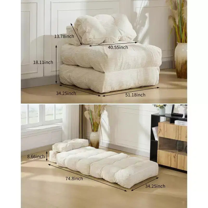 3-in-1 Folding Convertible Sofa Bed with Pillow Foldable Matress with Back Support, Comfy Portable Sleeper Chair Floor Sofa Lounge for Living Room