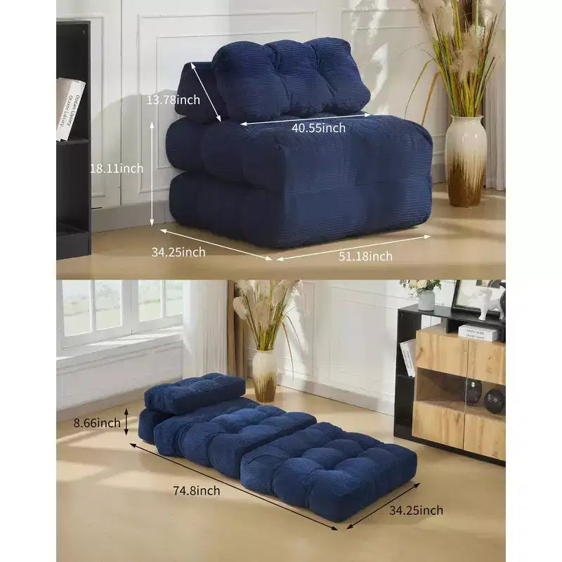 3-in-1 Folding Convertible Sofa Bed with Pillow Foldable Matress with Back Support, Comfy Portable Sleeper Chair Floor Sofa Lounge for Living Room