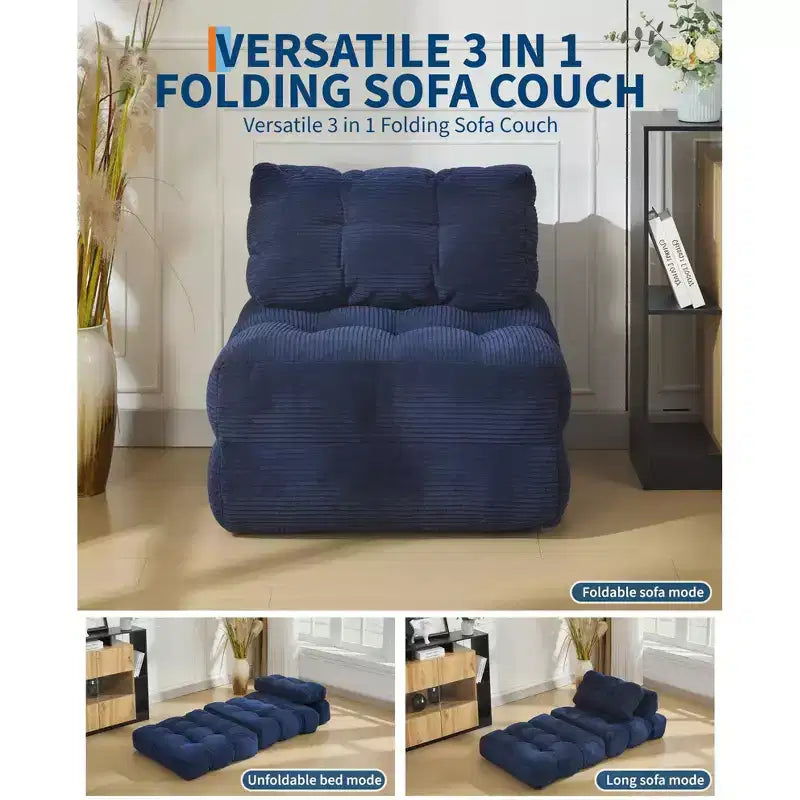 3-in-1 Folding Convertible Sofa Bed with Pillow Foldable Matress with Back Support, Comfy Portable Sleeper Chair Floor Sofa Lounge for Living Room