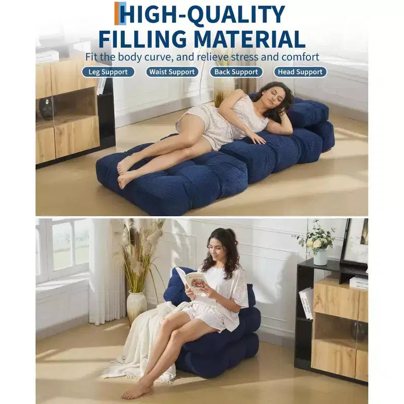 3-in-1 Folding Convertible Sofa Bed with Pillow Foldable Matress with Back Support, Comfy Portable Sleeper Chair Floor Sofa Lounge for Living Room