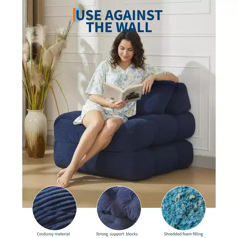 3-in-1 Folding Convertible Sofa Bed with Pillow Foldable Matress with Back Support, Comfy Portable Sleeper Chair Floor Sofa Lounge for Living Room