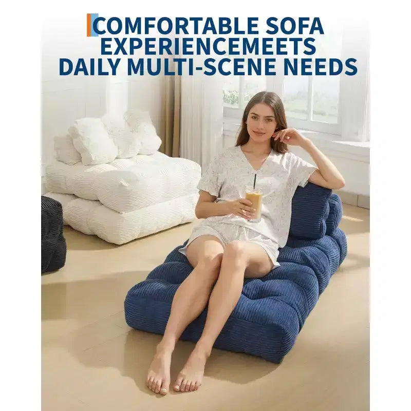 3-in-1 Folding Convertible Sofa Bed with Pillow Foldable Matress with Back Support, Comfy Portable Sleeper Chair Floor Sofa Lounge for Living Room