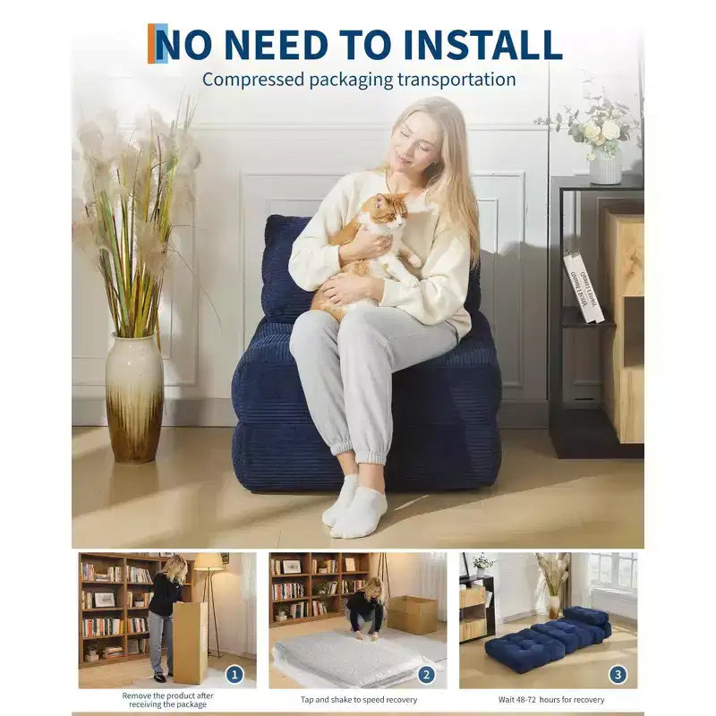 3-in-1 Folding Convertible Sofa Bed with Pillow Foldable Matress with Back Support, Comfy Portable Sleeper Chair Floor Sofa Lounge for Living Room